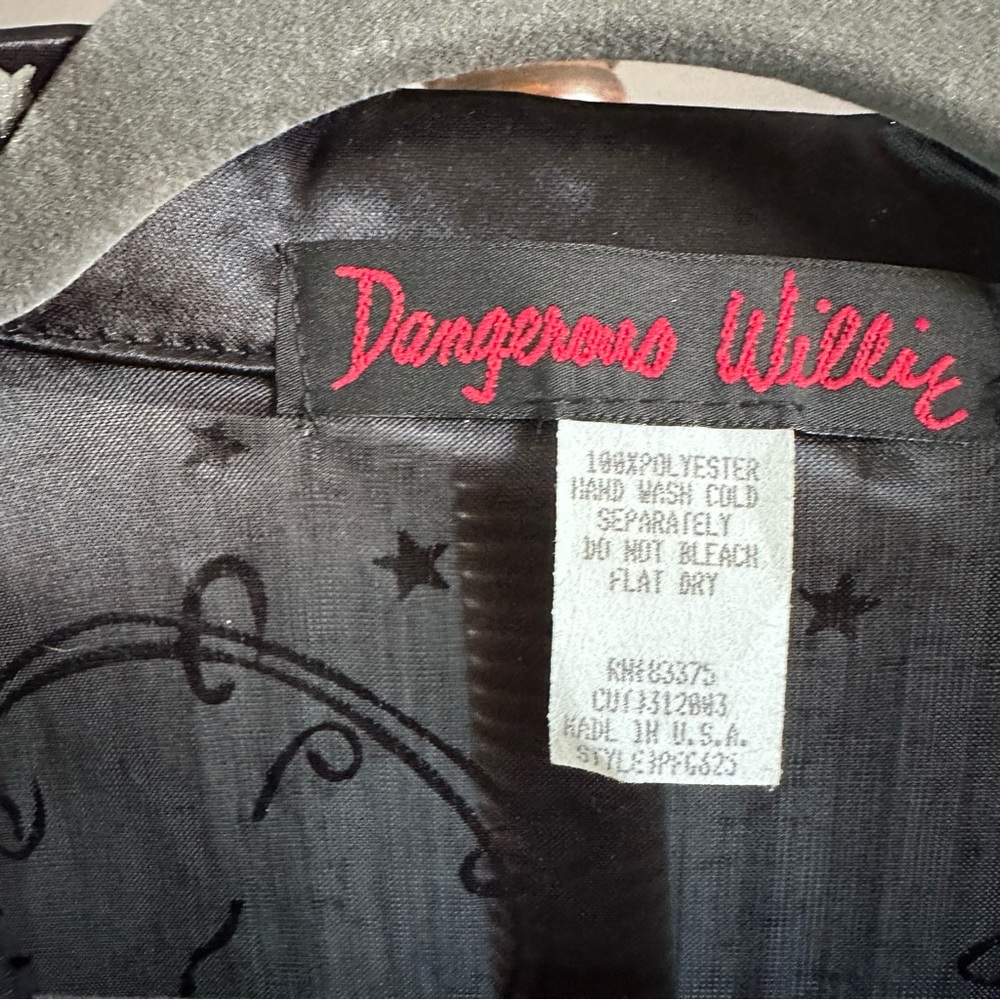 Sold Y2K Dangerous Willie 2000 New Years Silver Black Sheer Button Down Mens L - Picture 7 of 8